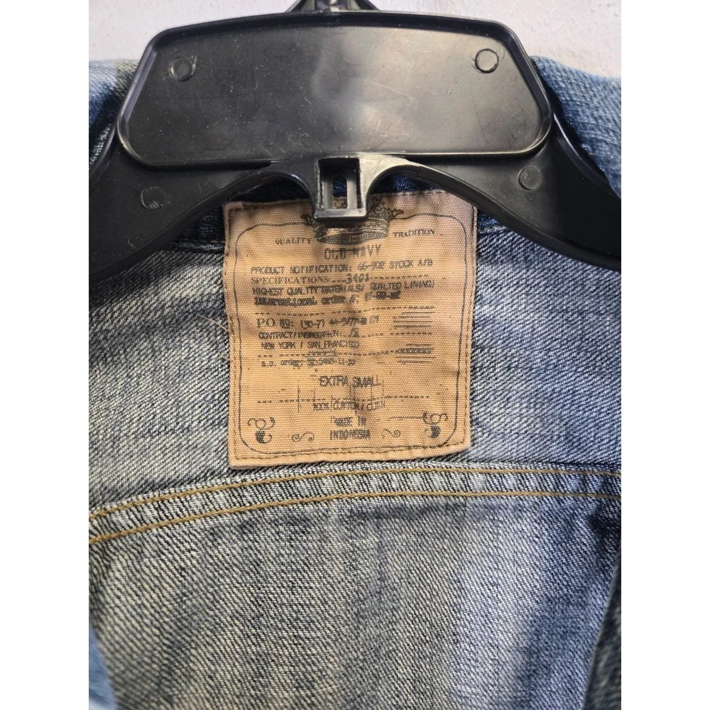 Old Navy Denim Trucker Jacket Medium Wash Distressed Jean Coat XS